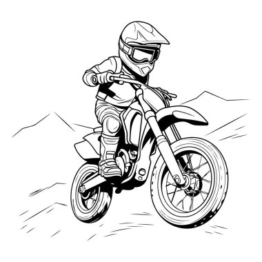 Yoldaki bir motosikletlinin vektör çizimi. Yan görünüm.