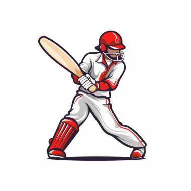 Sopalı kriket oyuncusu. Çizgi film tarzında vektör illüstrasyonu.