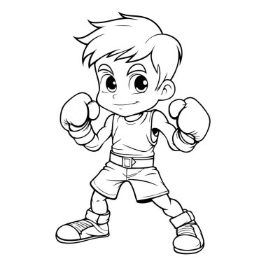 Boks eldivenli şirin bir çocuk. Boks eldivenli bir çocuğun vektör çizimi.