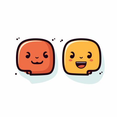 Sevimli mutlu ve üzgün gülen surat ifadeleri. Vektör illüstrasyonu.