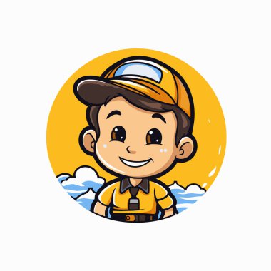 Şirin Çocuk İnşaat İşçisi Gülen Çizgi Film Maskotu Karakteri