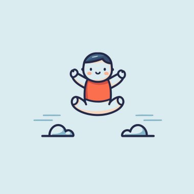 Yoga pozu vermiş küçük bir çocuğun vektör çizimi. Sevimli çizgi film karakteri..