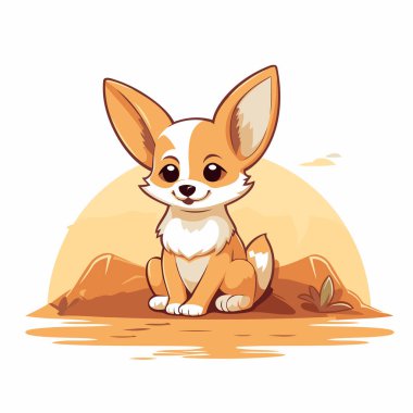 Kumsalda oturan şirin bir Chihuahua çizgi filmi. Vektör illüstrasyonu