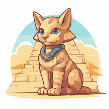 Giza piramitlerindeki Mısırlı kedi. Vektör illüstrasyonu