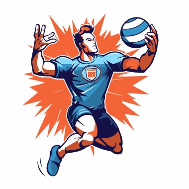 Bir voleybol oyuncusunun yıldız patlaması arkaplanının içinde zıplarken canlandırması.