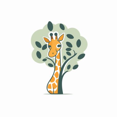 Zürafa ve ağaç. Vektör çizimi. Düz tasarım biçimi.