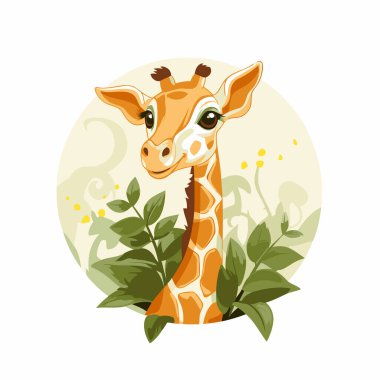 Ormandaki zürafa. Beyaz arkaplanda vektör illüstrasyonu.