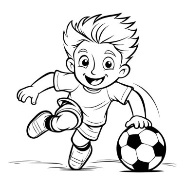 Çizgi film Futbolcusu Topla Koşuyor - Siyah ve Beyaz Görüntü