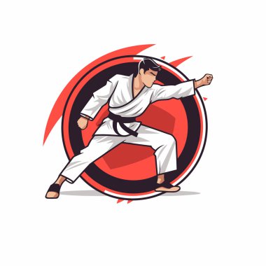 Kimonografik sanat vektörü illüstrasyonunda tekvando dövüşçüsü.