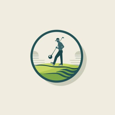 Golf kulübü logosu şablonu. Golf sahasında golf oyuncusu. Vektör illüstrasyonu