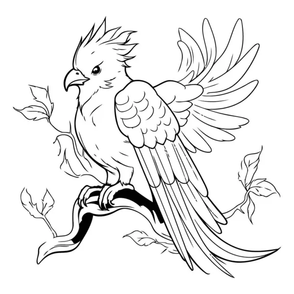Papağan bir dalda oturuyor. tasarım için çizim