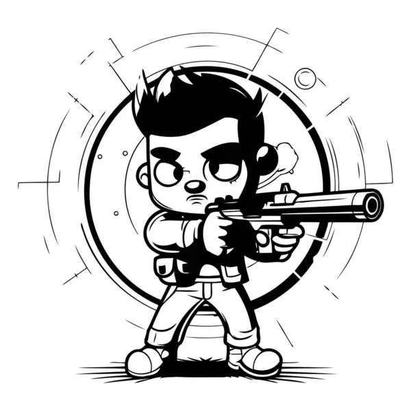 Vector Illustration Cartoon Boy Gun His Hand — Stock Vector