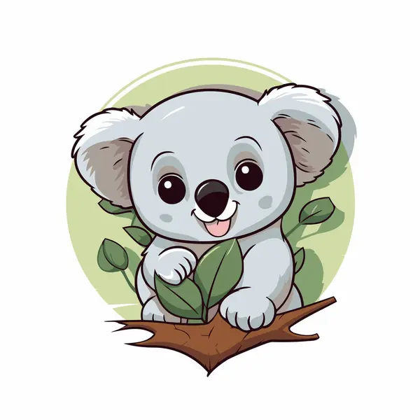 Leuke Cartoon Koala Een Boom Met Bladeren Vectorillustratie — Stockvector