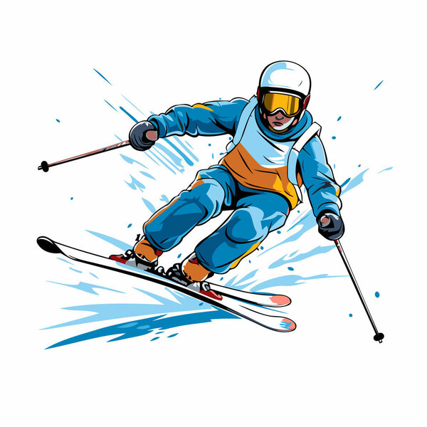 Skier jumping. Vector illustration of skier jumping with skis.