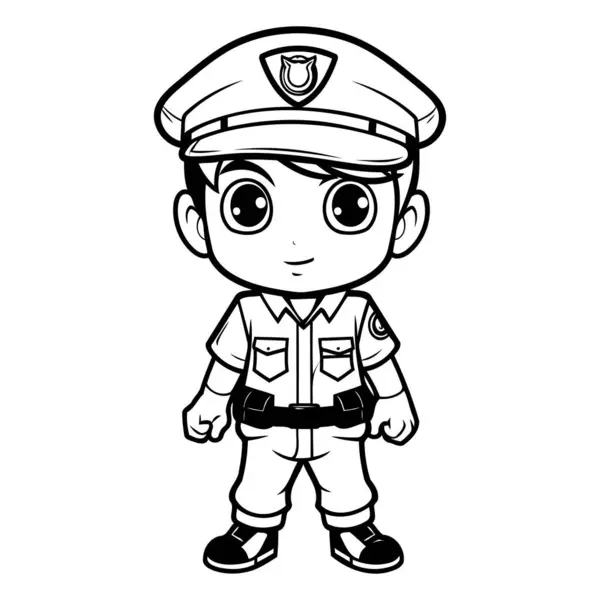 Черно Белый Мультфильм Мальчике Полицейском — стоковый вектор