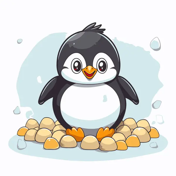 Pinguim Bonito Rocha Ilustração Vetorial Estilo Dos Desenhos Animados — Vetor de Stock