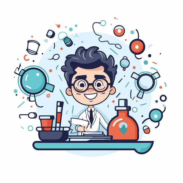 Üniformalı çizgi film karakteri doktoru. Düz bir şekilde vektör illüstrasyonu.