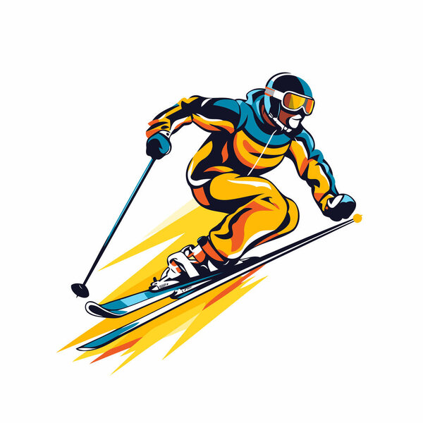 Skiing. Vector illustration of a skier in the mountains.