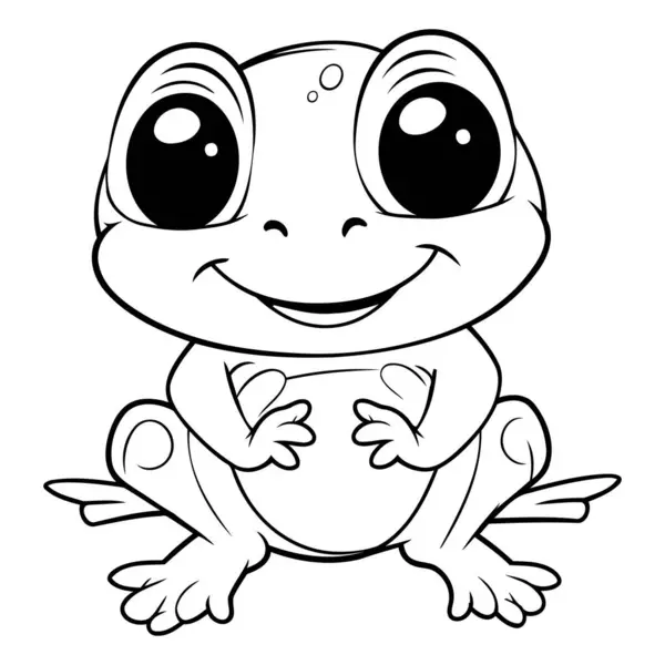 Black White Cartoon Illustration Funny Frog Animal Character Coloring Book — Stock Vector