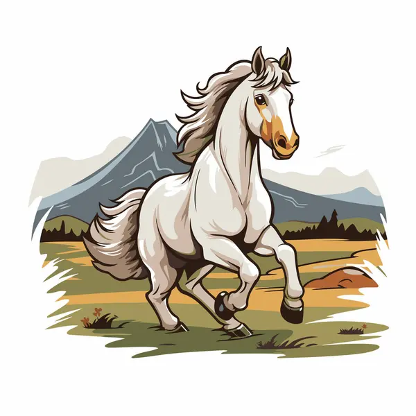 Horse Running Meadow Vector Illustration White Horse — Stock Vector