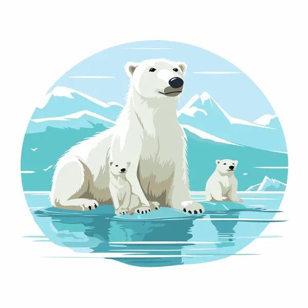 Mãe Filhote Urso Polar Água Ilustração Vetorial — Vetor de Stock