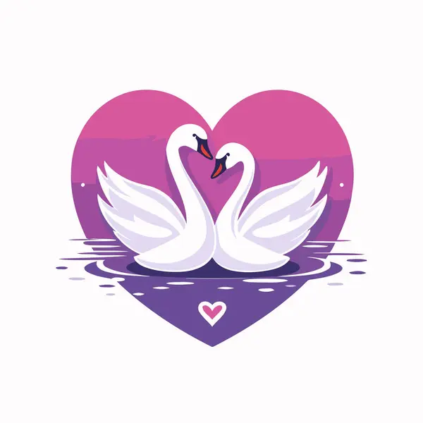 天鹅夫妇在爱情的心脏爱的符号矢量说明 平面设计 — 图库矢量图片