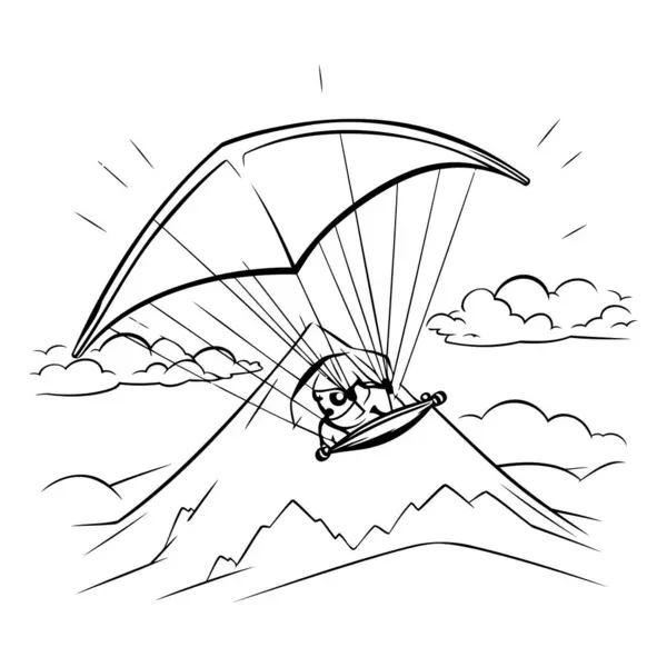 Paraglider Flying Sky Black White Vector Illustration — Stock Vector