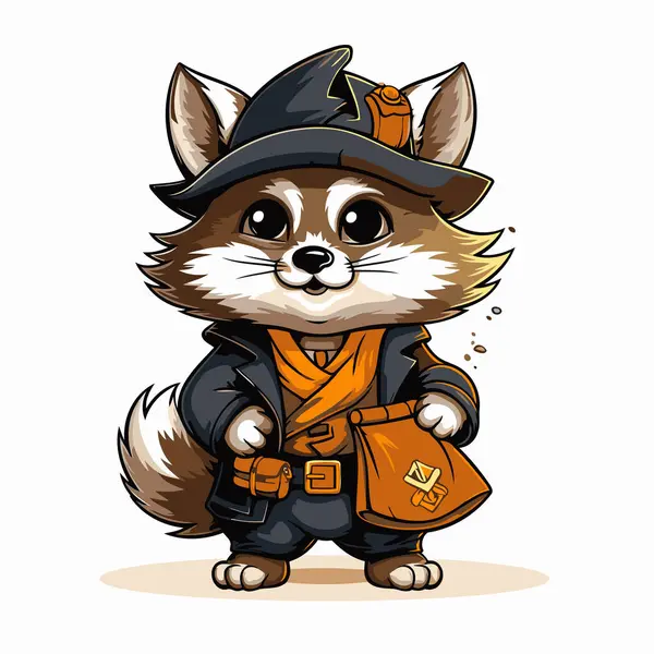 Cadı kostümü giymiş şirin tilki çizgi filmi. Vektör illüstrasyonu.