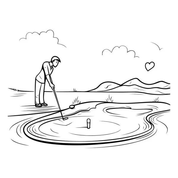 Golfer Beim Golfen Auf Dem See Handgezeichnete Vektorillustration — Stockvektor