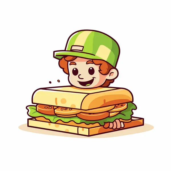 Stock vector Cute boy with sandwich. Vector illustration. Isolated on white background.