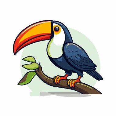 Bir ağaç dalında oturan Tukan kuşu. Vektör illüstrasyonu.