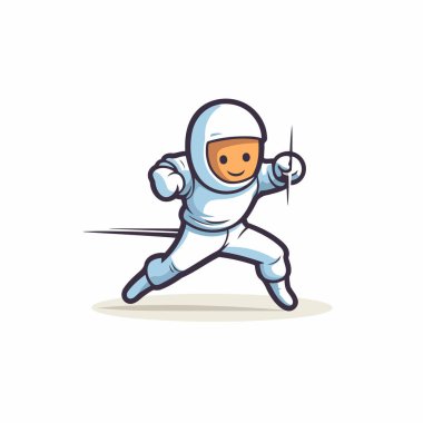 Elinde kılıçla astronot çizgi filmi. Vektör illüstrasyonu.