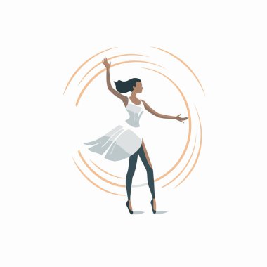 Beyaz elbiseli sevimli Afro-Amerikan balerin. Vektör illüstrasyonu