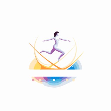 Çalışan kadın vektör logosu tasarım şablonu. Sağlıklı yaşam logosu kavramı.