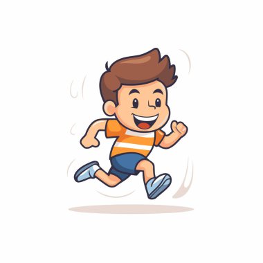 Beyaz arka planda çizgi film karakteri çizimi yapan sevimli çocuk.