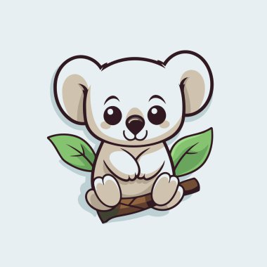 Dalında yaprakları olan sevimli bir koala. Vektör illüstrasyonu.