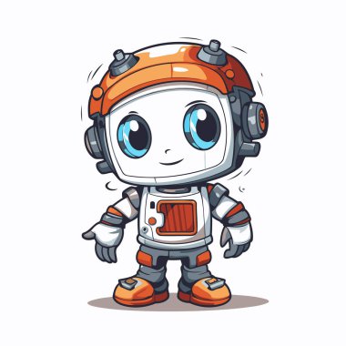 Sevimli çizgi film robotu. Beyaz arkaplanda izole edilmiş vektör illüstrasyonu.