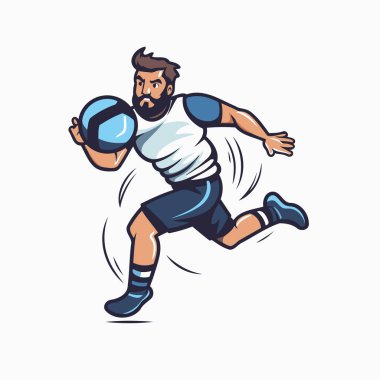 Rugby oyuncusu topla koşuyor. Ragbi oyuncusunun vektör illüstrasyonu