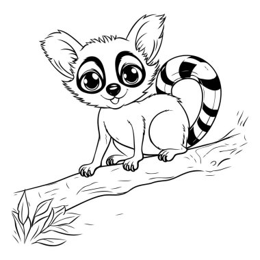 Ağaç dalında şirin bir lemur. Vektör illüstrasyonu.