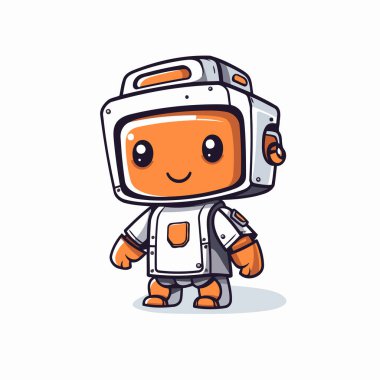 Astronot maskotu. Sevimli çizgi film tarzı. Vektör illüstrasyonu.