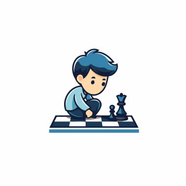 Satranç oynayan bir iş adamı. İş stratejisi konsepti. Düz biçimli vektör illüstrasyonu