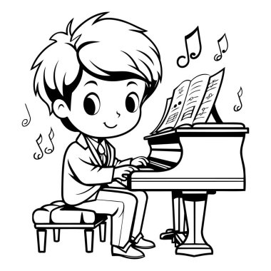 Piyano çalan küçük bir çocuğun tasviri - Boyama Kitabı