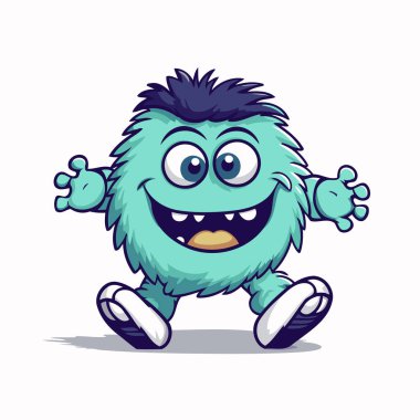 Beyaz arka planda koşan komik çizgi film canavarı. Vektör illüstrasyonu.