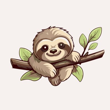 Ağaç dalındaki şirin çizgi film tembelliği. Vektör illüstrasyonu.