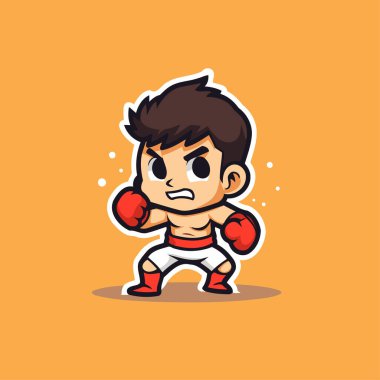 Boks Çocuk Maskot Karakteri Maskot Tasarım Vektörü