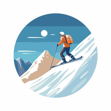 Dağlarda snowboardcu. Düz biçimli vektör illüstrasyonu.