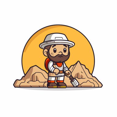 Şirin Madenci Çizgi Film Karakteri Vektör İllüzyonu. Düz Tasarım Biçimi.