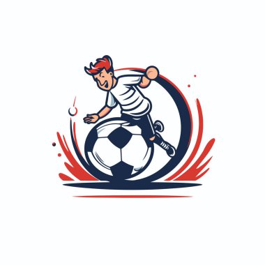 Futbolcu ve top vektör logosu tasarım şablonu. Futbol kulübü amblemi.