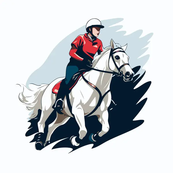 Horseman Riding White Horse Vector Illustration Retro Style — Stock Vector