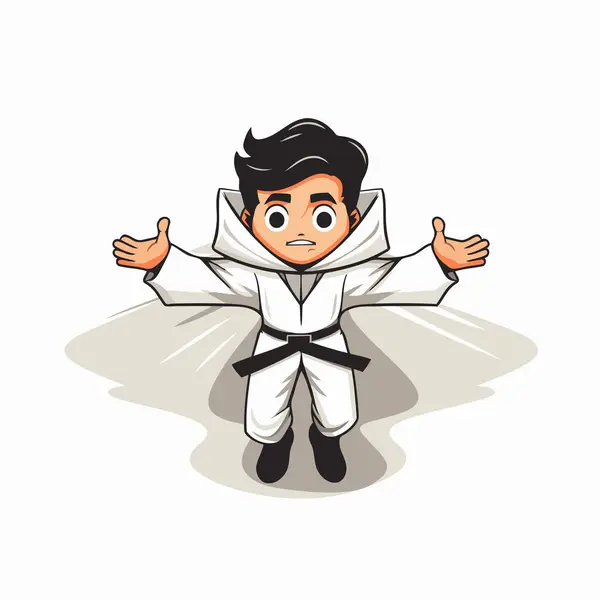 Taekwondo Niño Personaje Dibujos Animados Sobre Fondo Blanco Ilustración Vectorial — Vector de stock